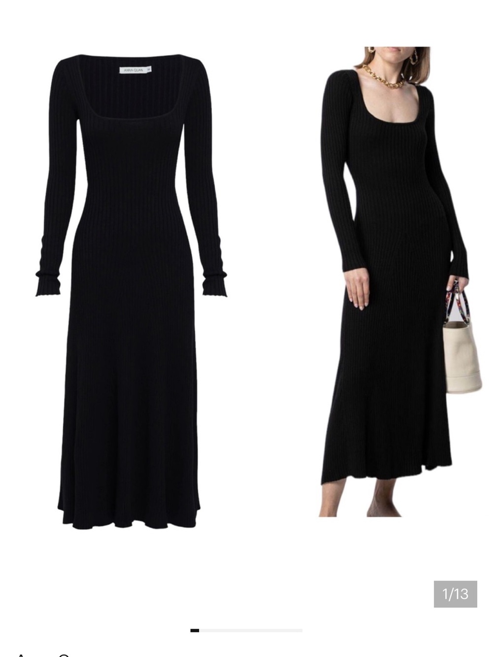 Anna Quan Vensa Rib Knit Scoop Neck Midi Dress Black Long Sleeve Size 12 - Picture 8 of 8